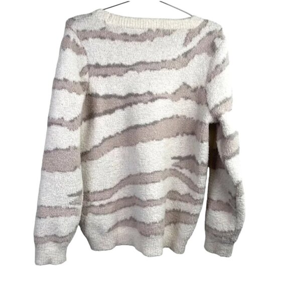 Barefoot Dreams CozyChic Seaside CrewNeck Pullover Sweater Cream Zebra Ivory - Picture 7 of 10